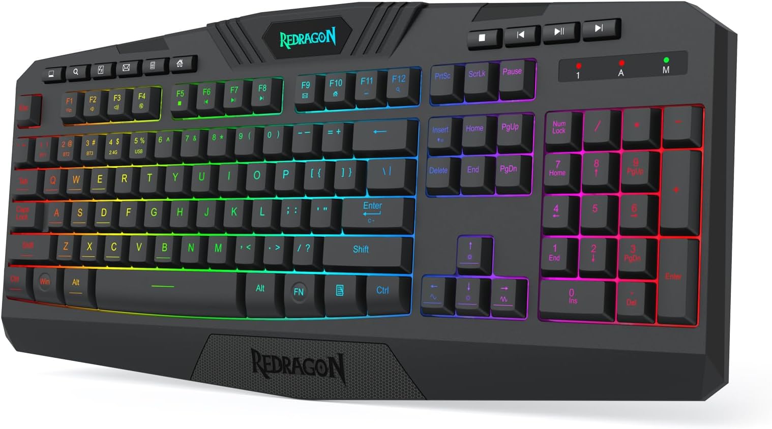 K503 Wireless Gaming Keyboard, 3-Mode (2.4G/BT/USB), RGB LED Backlit, Multimedia Keys, Fully Programmable Silent Membrane Keyboard with Wrist Rest for Windows PC Games (Black)