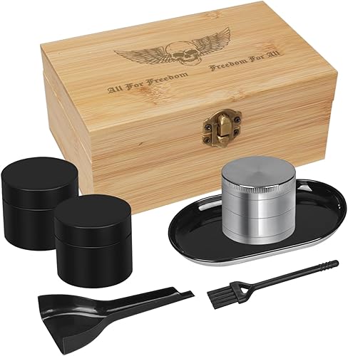 Miniatura 8 de Caja de almacenamiento con hebilla, kit combinado de caja de almacenamiento de madera premium con 2 tarros de almacenamiento, juego de bandejas, 5