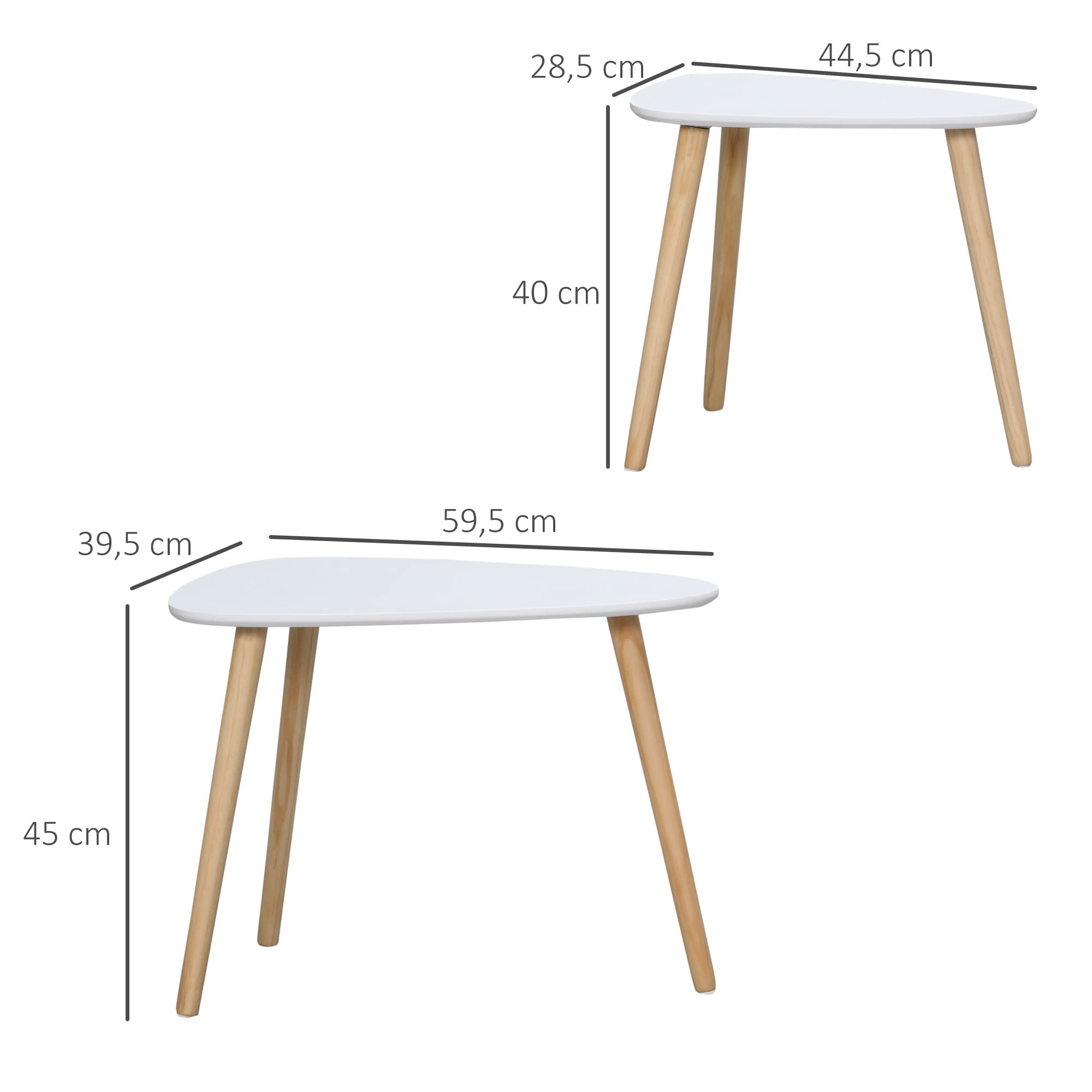 HOMCOM Lot de 2 Tables Basses gigognes Design scandinave Pieds en Bois et Plateau en Bois, Blanc