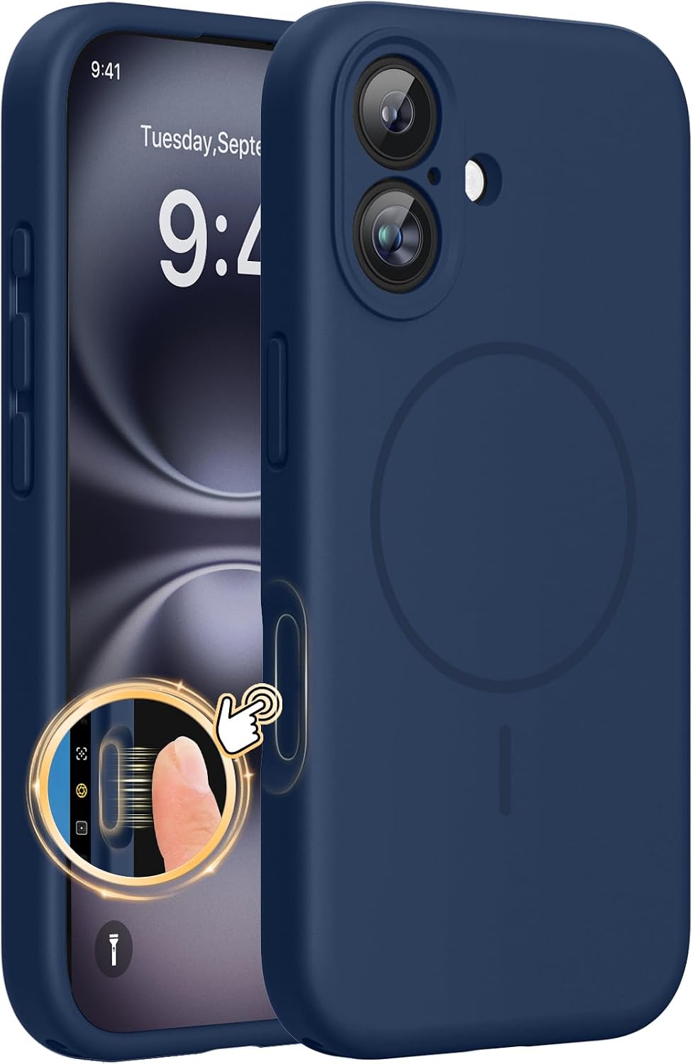 Miracase Silicone & Magnetic for iPhone 16 Case, Dark Blue