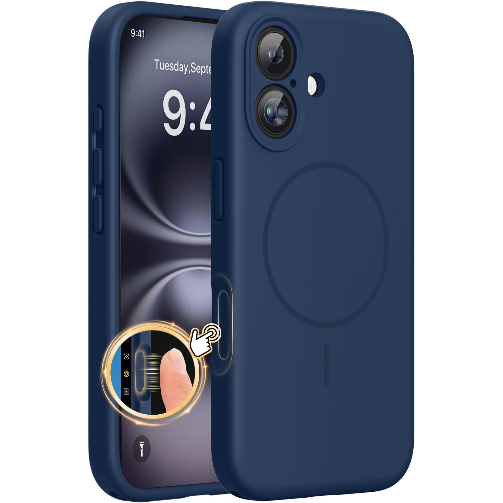 Miracase Silicone & Magnetic for iPhone 16 Case, Dark Blue | Compatible with MagSafe, Anti-Scratch Microfiber Lining, Liquid Silicone Case Shockproof Drop Protection Phone Case for 16