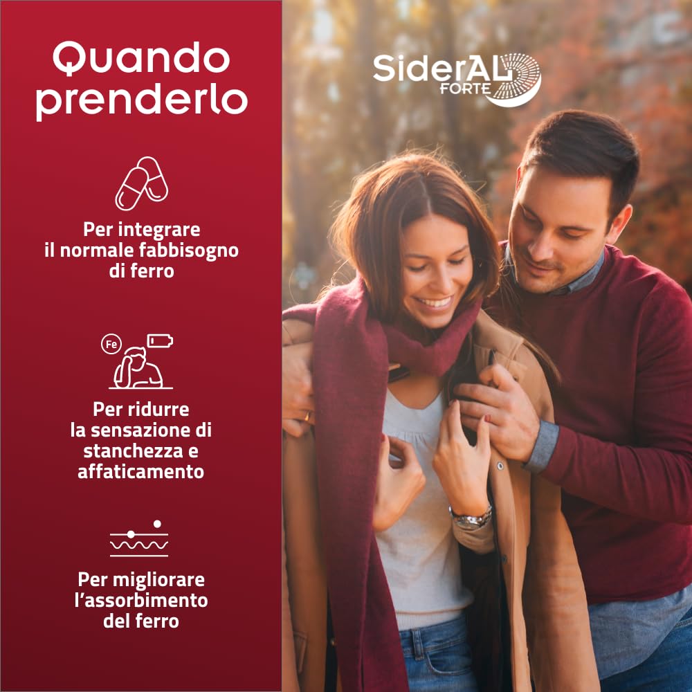 SiderAL® Forte Integratore alimentare a base di Ferro Sucrosomiale®, No Gusto metallico, Alta Tolerabilità, Alto assorbimento, No Glutine, No lattosio, 20 Capsule, Pharmanutra