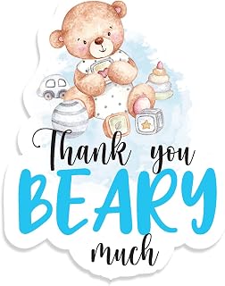 Cute Thank You Beary Much Blue Bear Boy Baby Shower Thank You Stickers Labels,Bear Lover Party Sticker for Boy Baby Shower Birthday Party Favor Label Decorations(10 in,80 Labels)