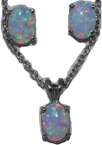 Imitación Opal Oval Stud arete y Colgante de plata de ley 925rodio Acabado