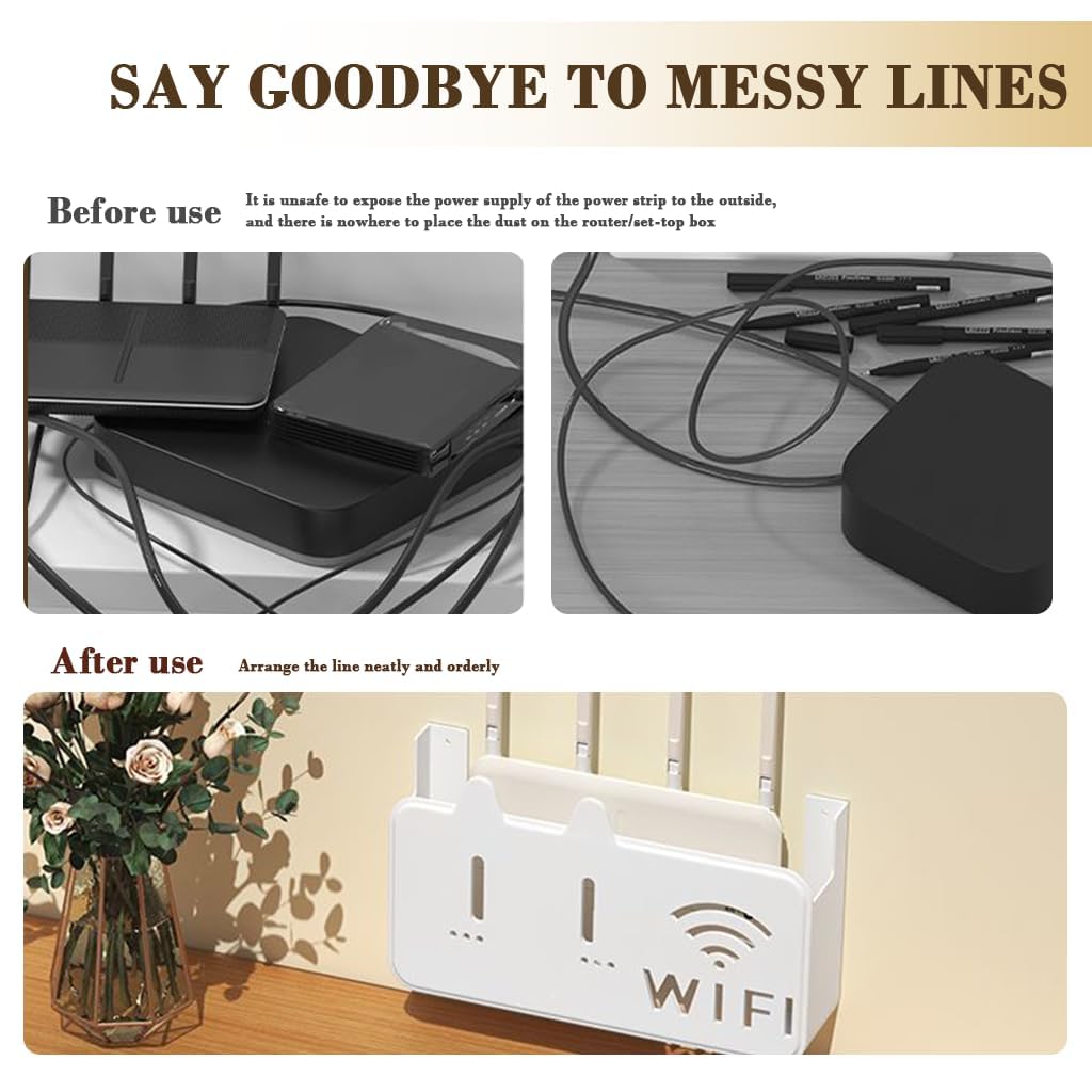 GaxQuly WiFi Router Storage Box Wall Mount Adhesive WiFi Router Box | Space Saving Router Wall Mount Bracket Design Wall ABS Router Holder Case for Home, Office, Gaming Room 4