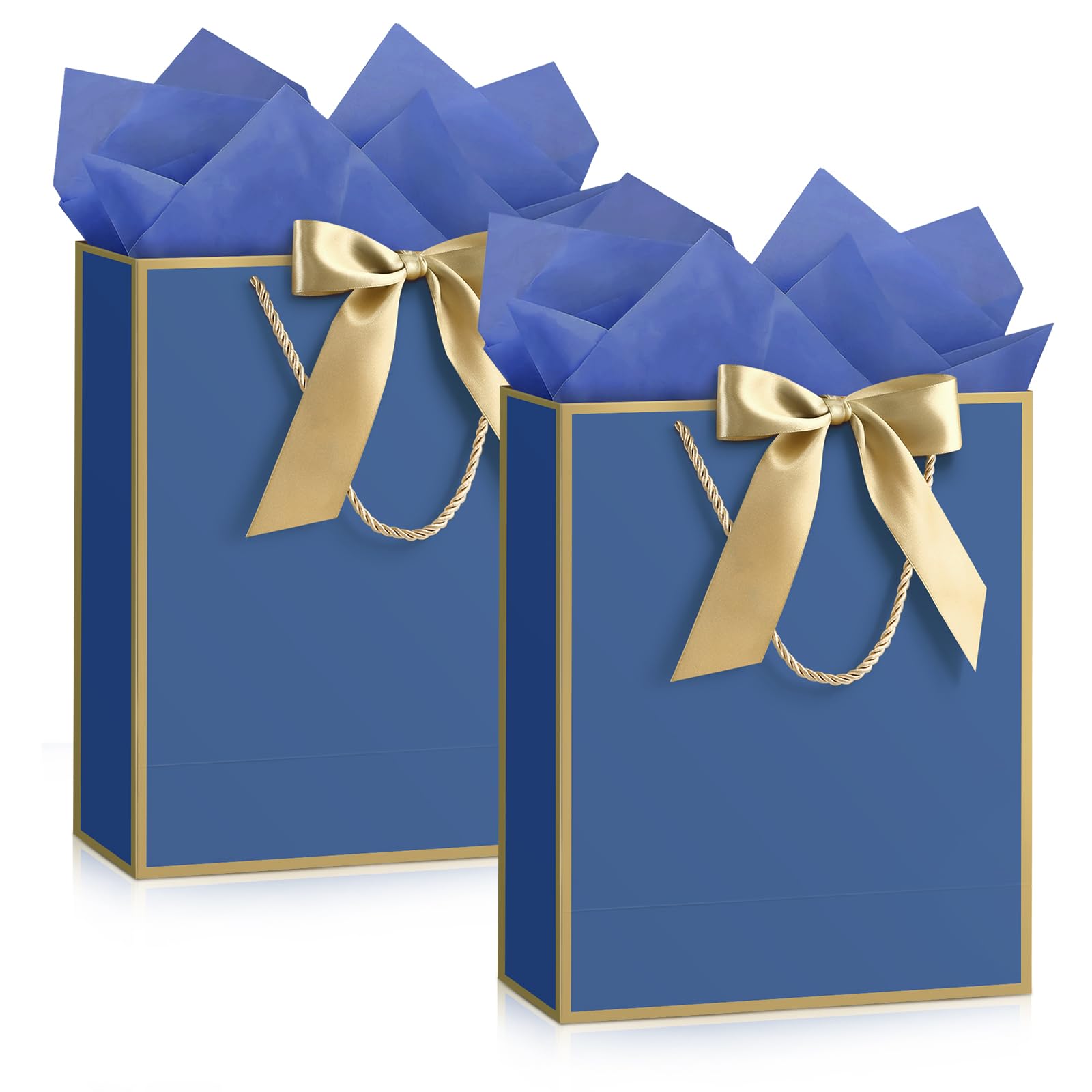 YoungTree Large Blue Gold Frame Gift Bag, Vertical 32x25x11 cm 2-Pack