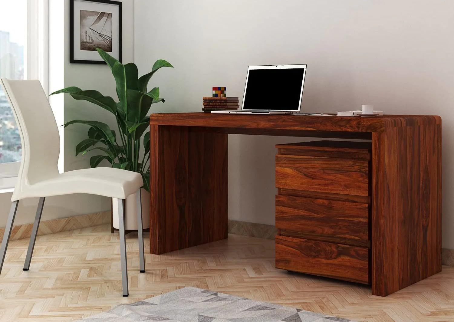 Sheesham Wood Large Computer & Laptop Desk | Study Table Including 3 Drawers | Natural Finish | for Office & Study Room Furniture | Stylish, Functional, Durable Design | Honey Oak Finish