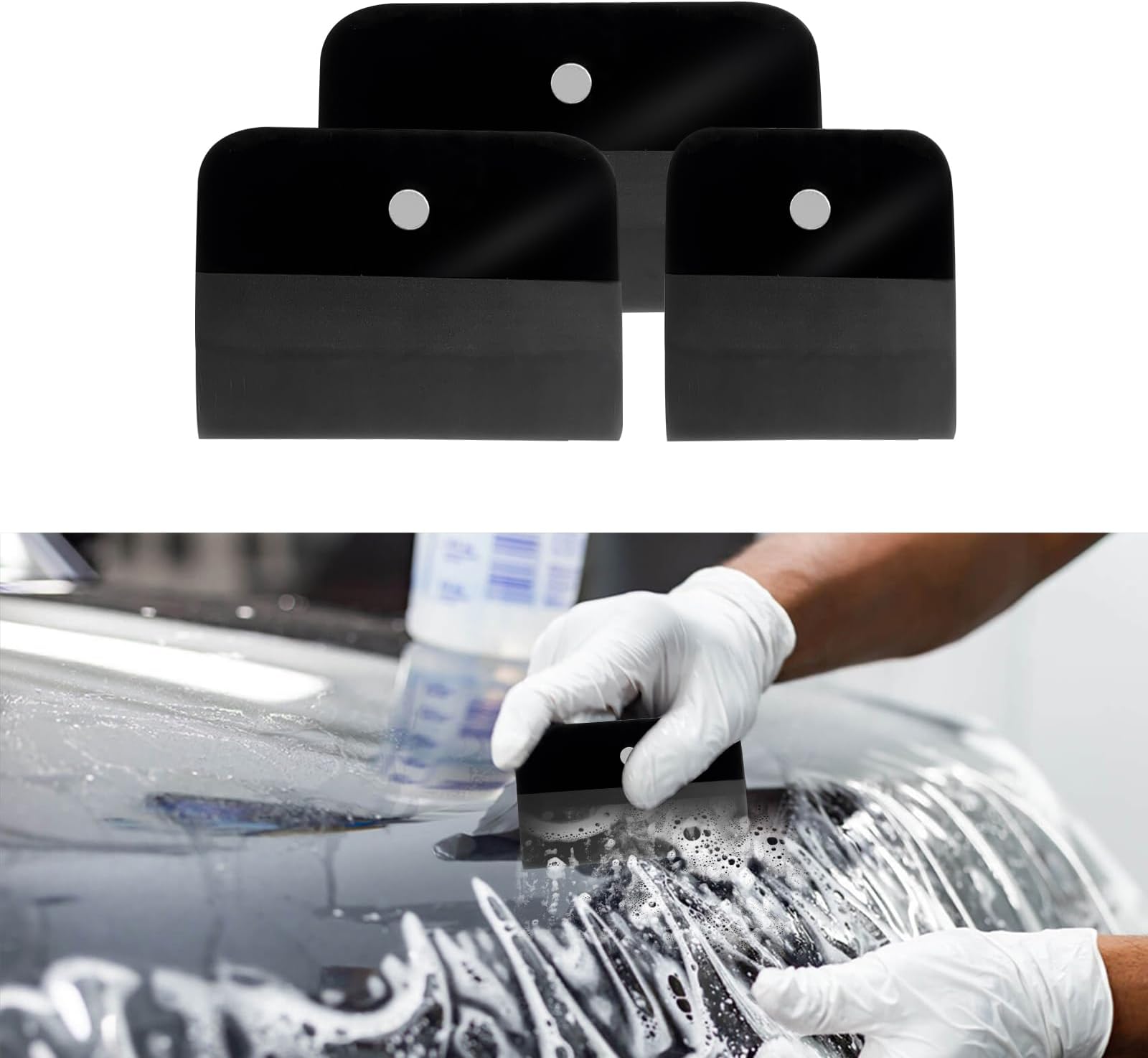 3 Sizes Magnet PPF Film Squeegee Kit,TPU Rubber Small Squeegee,Car Windshield Squeegee,Decal Applicator Tool,Vinyl Wrap Scraper and Cars Window Tint Tool for Cars(Black)