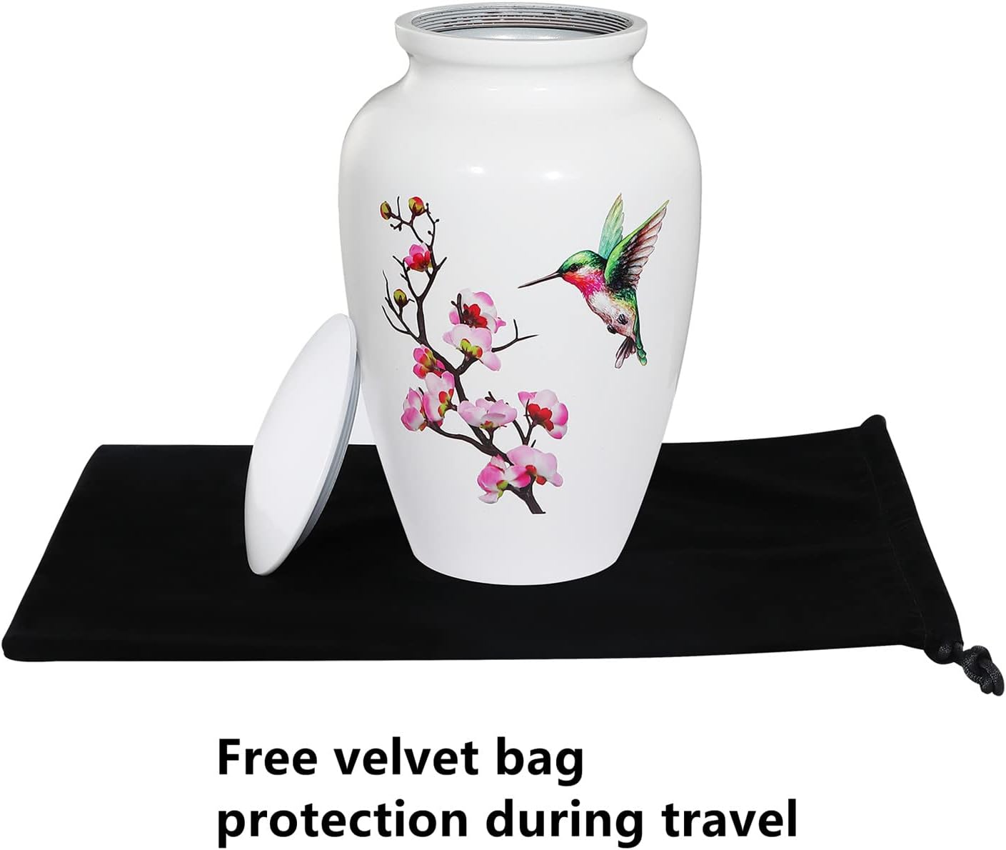 Hummingbird Cremation Urn for Adult Ashes, White Funeral Urn, Large Decorative Urn with Velvet Bag, up to 200 Lbs Capacity, Urns for Human Female and Male - Image 6