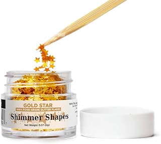 BAKELL Edible Glitter Shapes | Vegan Edible Shimmer Shapes | KOSHER Certified | Halal Certified | 100% Edible & Food Grade | Cakes, Cupcakes, Decoration (Gold Star, 2g)