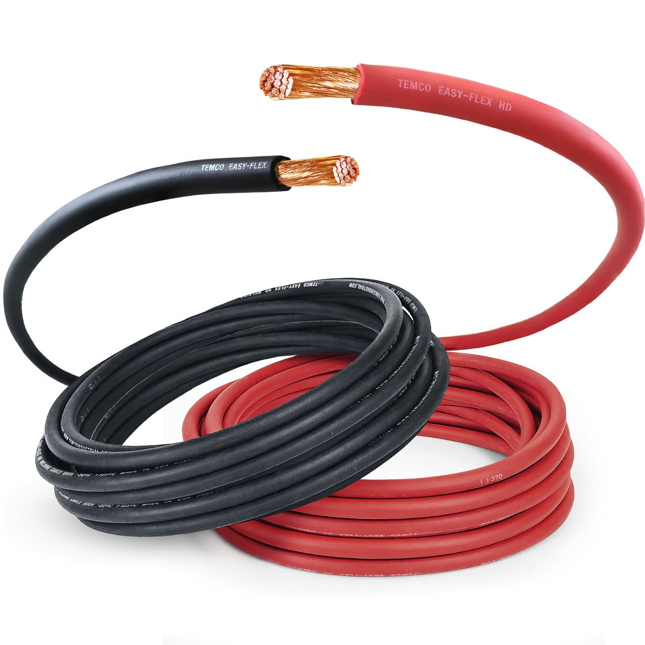 TEMCo 3/0 Gauge AWG 5 Ft Black + 5 Ft Red Flexible Pure Copper Made in USA Welding Cable Battery Wire - Heavy Duty Solar, Inverter, Car, RV, Truck