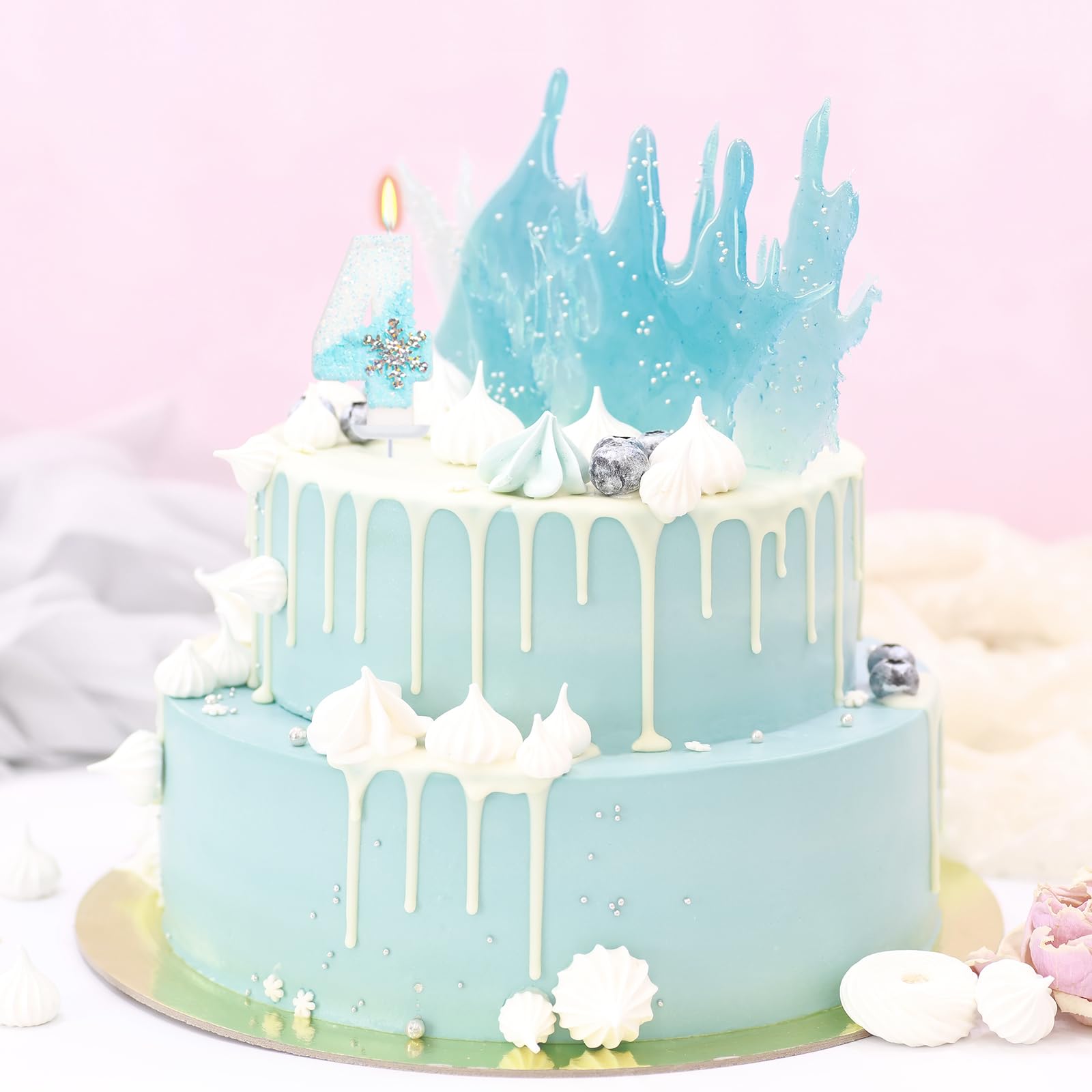 Velas de cumpleaños con temática de nieve azul cielo, velas de cumpleaños para suministros de fiesta, 2.75 pulgadas, decoración de pastel número 4 (número 4)