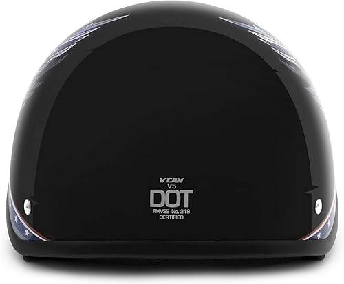 Miniatura 55 de VCAN Cruiser - Casco de motocicleta sólido, cobertura de media cara Negro satinado,Negro (Flat Black),negro (Flat Black Flag),Bandera de estrella