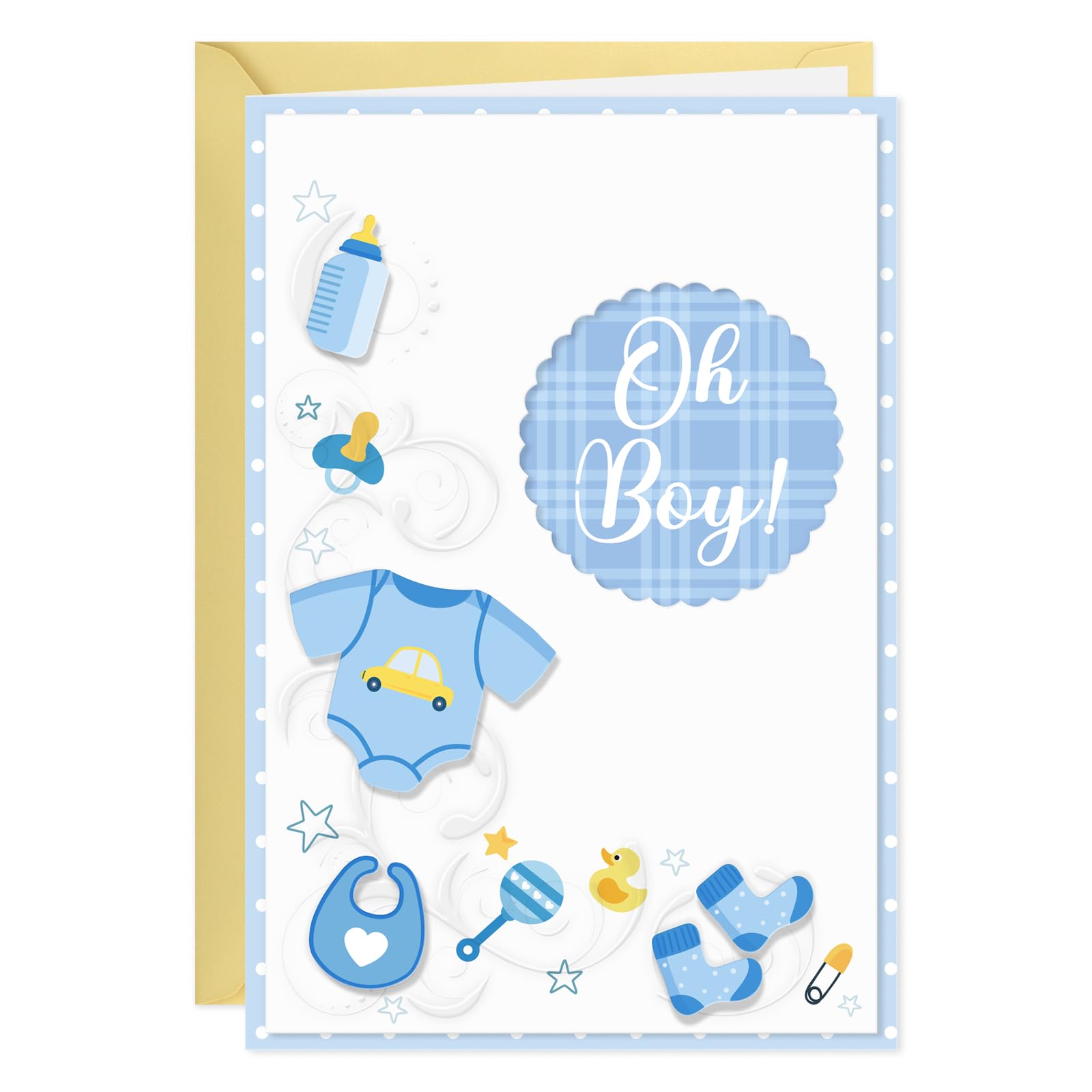 Cute New Baby Boy Greeting Card – Blue Bunny Keepsake Design, Blank Inside, For Parents & Grandparents