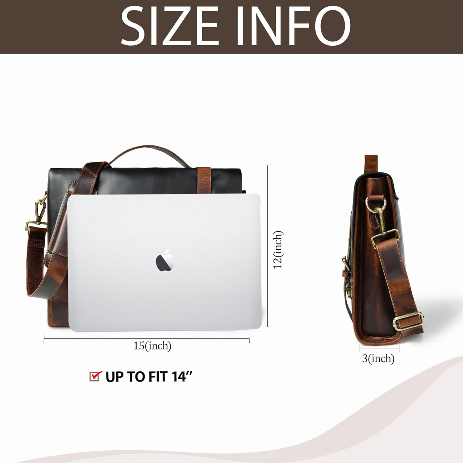 Leather Laptop Messenger Bag for Men & Women 15 Inch Full Grain Cowhide Hardwax Leather Cotton Lining