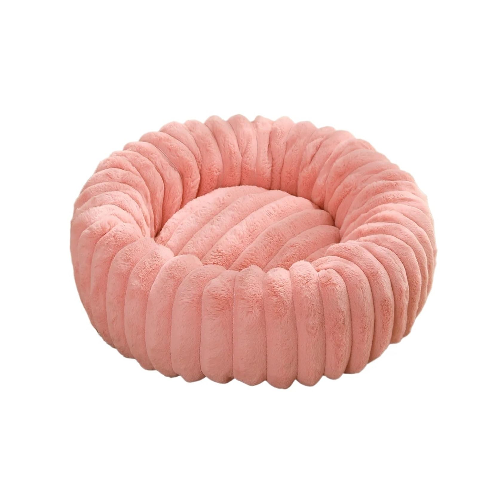 Couchage rond pour chien et chat haut de gamme peluche rose XL 70 cm
