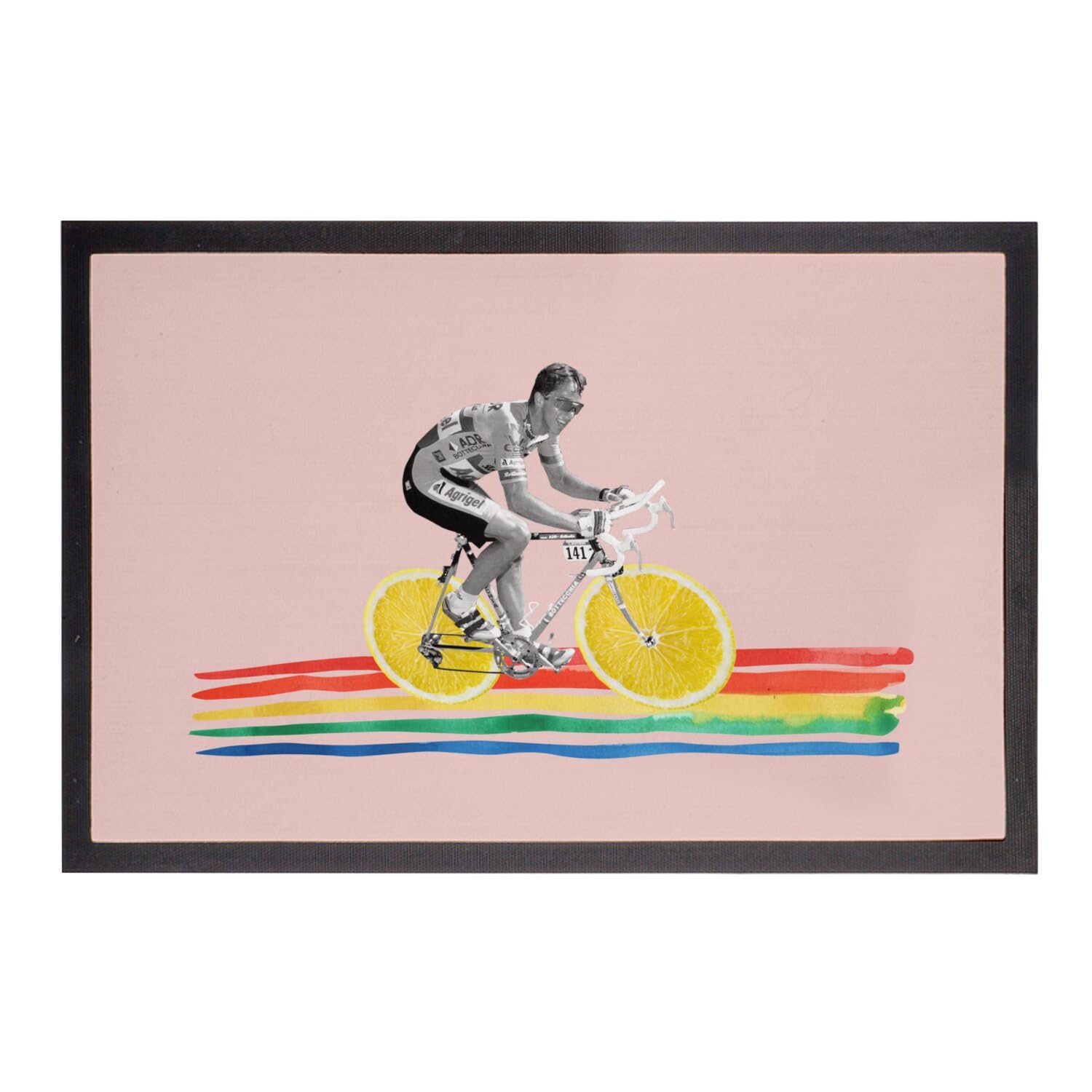 Paillasson rose grand format tapis entrée cycliste vélo art moderne 75x50