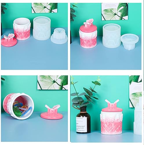 Miniatura 3 de Voyyphixa Moldes de resina para frascos con tapa, joyero, moldes de fundición de resina de silicona, recipiente de cristal, molde epoxi para Moldes