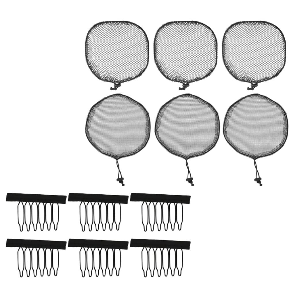 minkissy Fishnet Wig Caps Hair Net for Wig Mesh Net Wig Caps with Clips Set Black Weaving Net Caps Elastic Drawstring Ponytail Hair Net Wig Making Tools Breathable Wig Caps