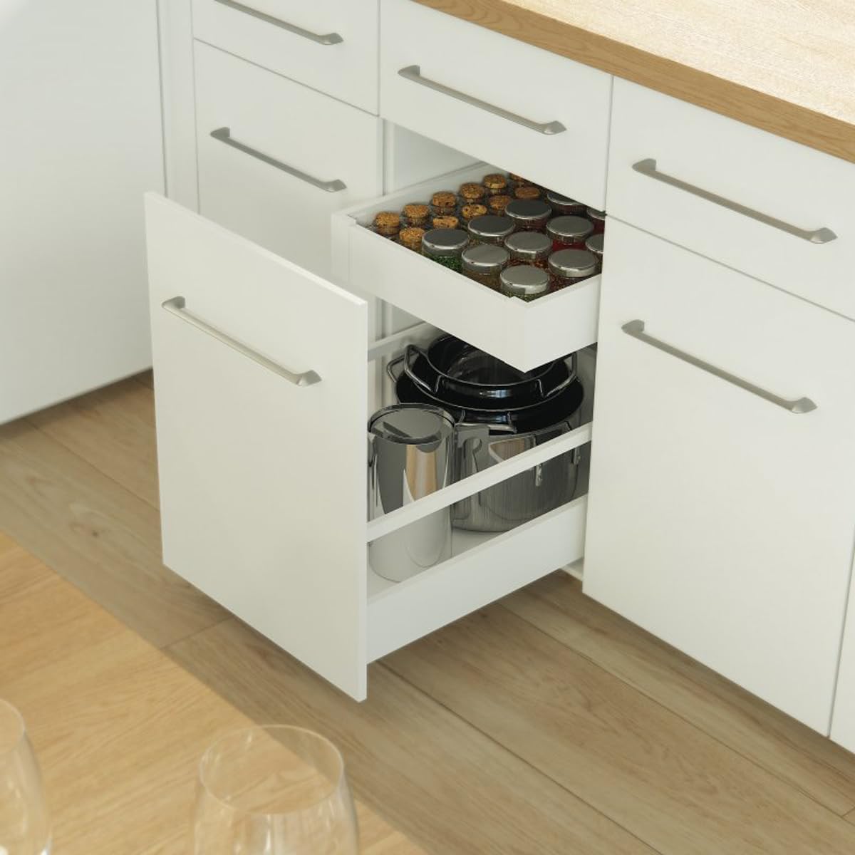 MS Beschläge Stahl Schubkastensystem Weiß Schubladen-Set Schubladensystem 40kg Traglast Unterflurführung Vollauszug Soft Close Schubladenauszug (Länge: 500mm, Höhe: 86mm)