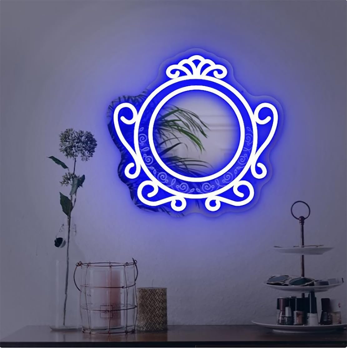 Ulalaza LED Acrylic Mirror Neon Light Heart/Cat/Letter/Wavy Wiggle Shape Witch's Mirror Gothic Wall Decor Romantic Various-shape Cute for Bedroom Decor Home Studio Dorm Room Wedding