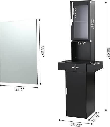 Miniatura 5 de RESHABLE Estación de salón con espejo, gabinetes de salón y almacenamiento para estilista, estación de peinado con puerta de vidrio, soportes para