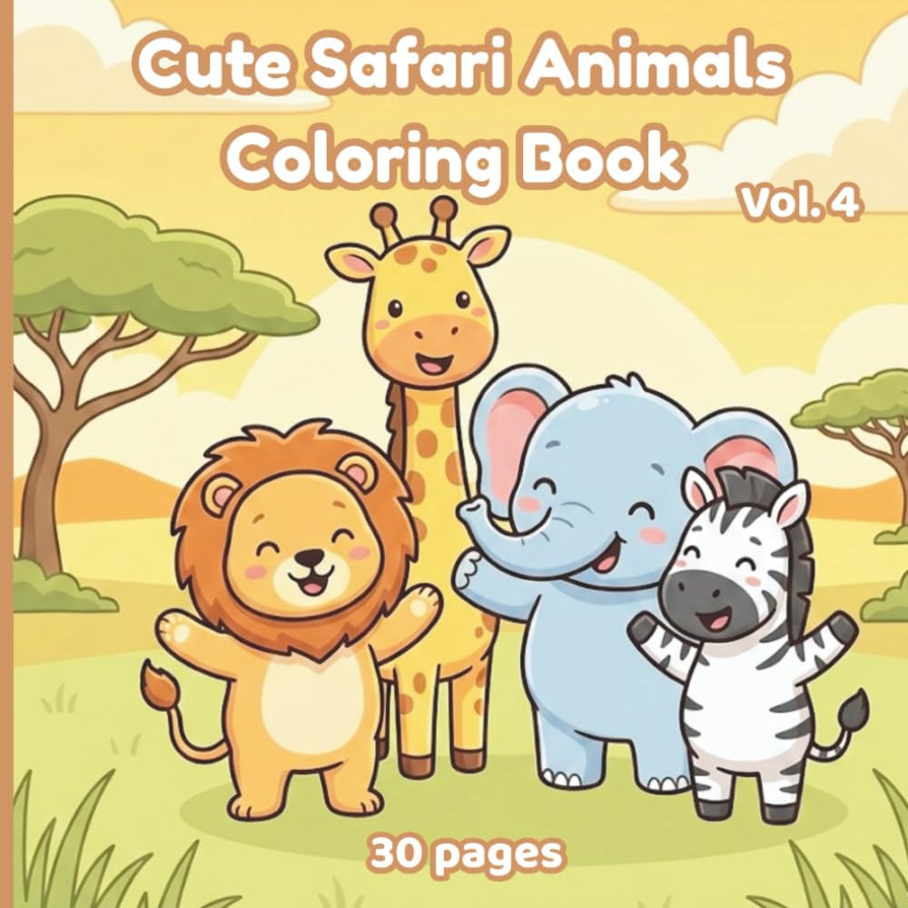 Cute Safari Animals Coloring Book — Vol. 4: Fun & Relaxing Coloring Pages Featuring Adorable Jungle & Savanna Friends