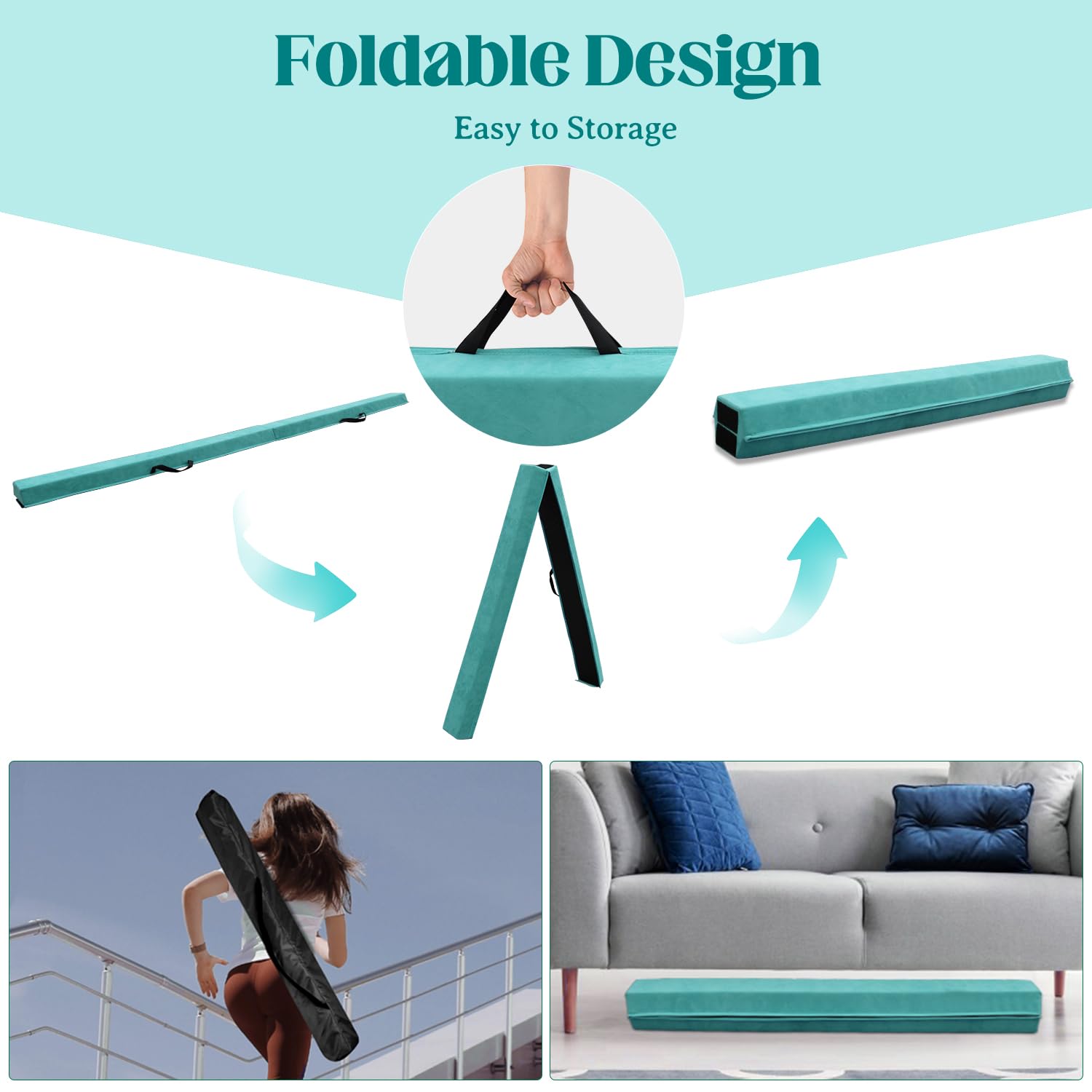 Schwebebalken für Zuhause, 270cm Balken Turnen Klappbar Tragbar für Kinder Erwachsene, Gymnastik Balken Balance Beam mit Rutschfester Gummiboden für Professionelle Turner oder Anfänger