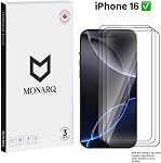Monarq [3 PACK] iPhone 16 Screen Protector, Tempered Glass [9H Hardness, Case Friendly, Anti-Scratch, Bubble Free,Easy Installation] for iPhone 16