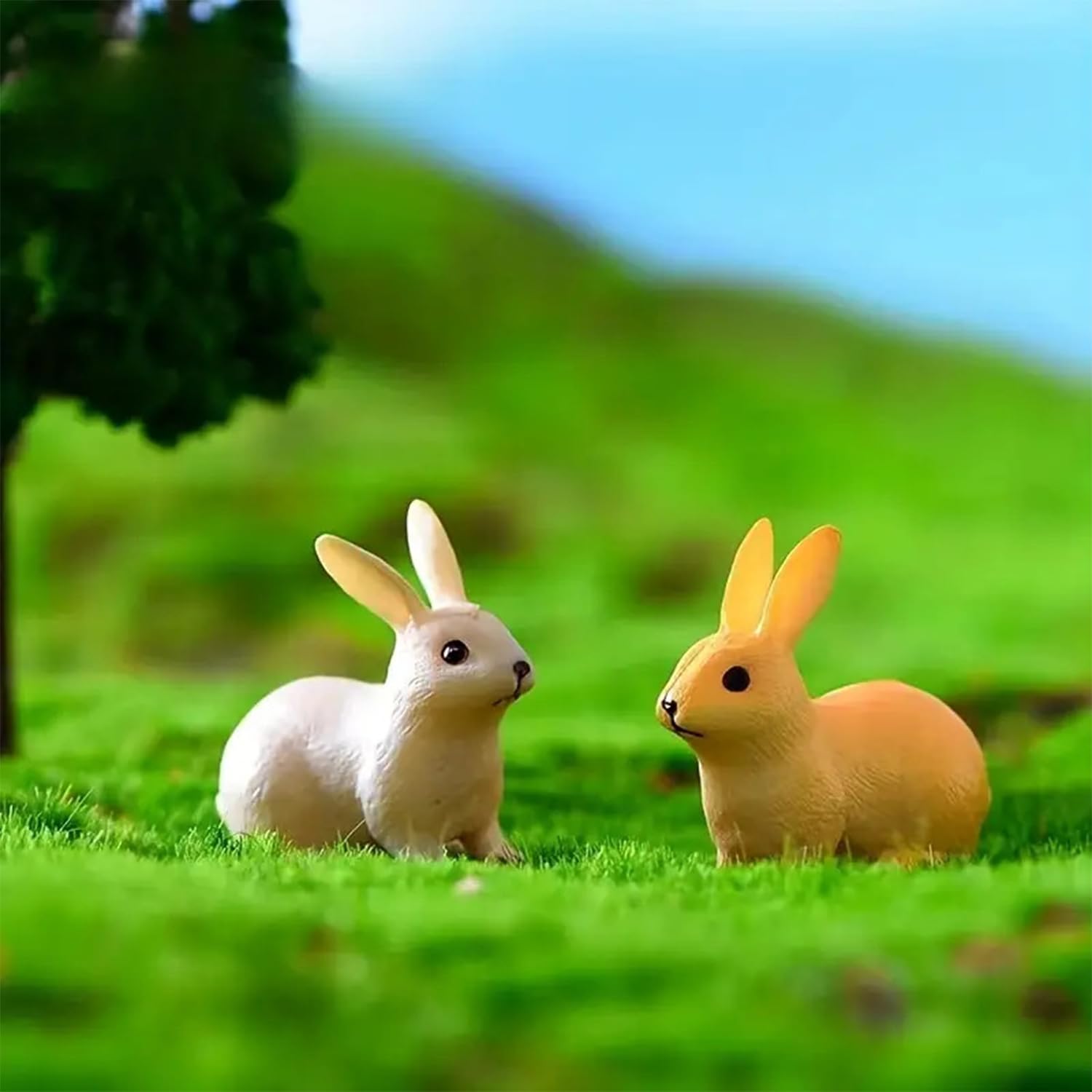 ascension Set of 4 Bunny Figurine Resin Running Rabbit Figurine Rabbit Doll for Home Fairy Garden Dollhouse Decoration Animals Miniature Crafts for Kids Gifts 4
