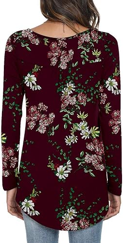 Vista 3 de POPYOUNG Casual Long Sleeve Tunic Tops Loose Fit Pleated Fall T-shirt Blouses for Women