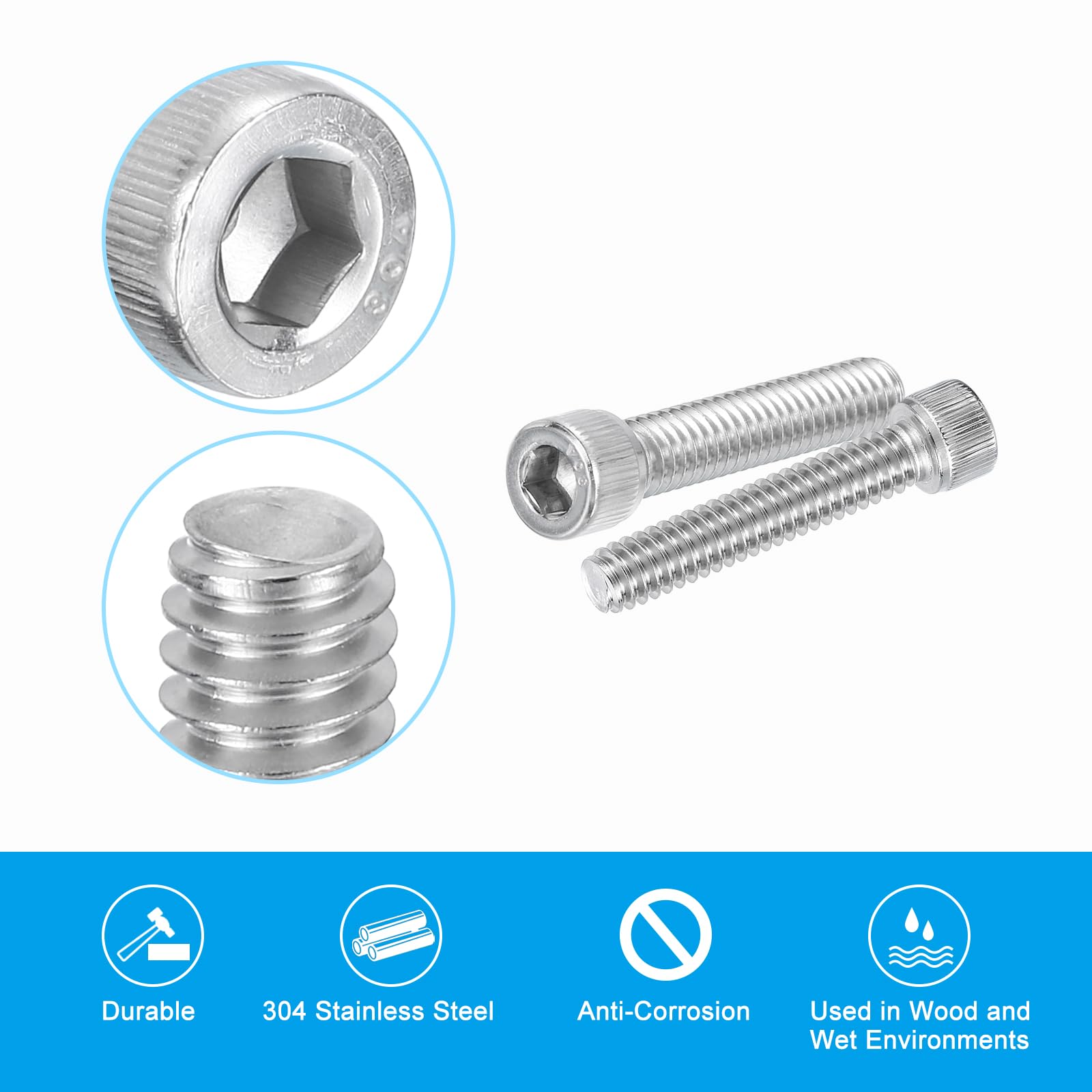 PATIKIL 1/4-20 x 1-3/8" Hex Socket Cap Head Screw Bolt, 20Pcs 304 Stainless Steel 18-8 - Image 4
