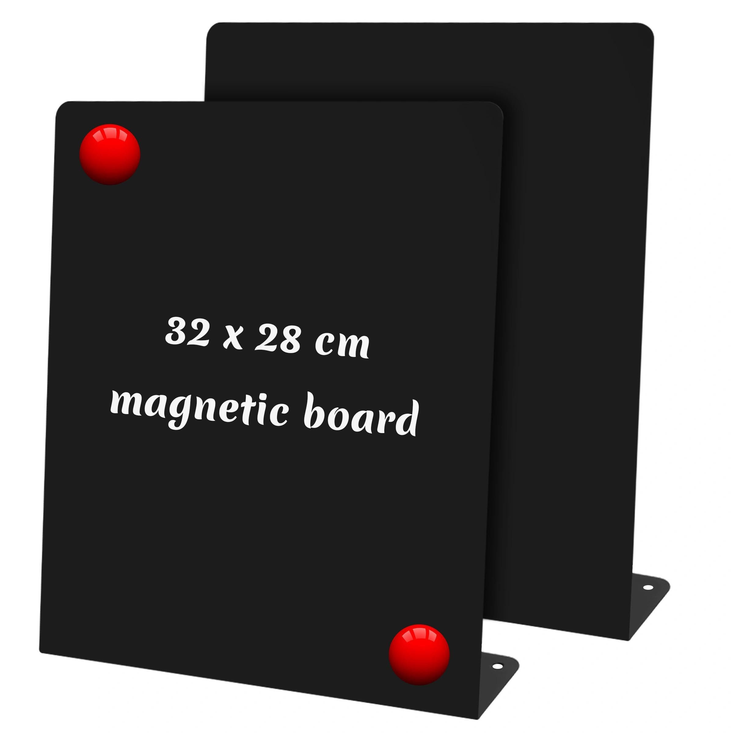 2Pcs Black Magnetic Bulletin Board, Alloy Steel Tabletop Easel Stand, 28 x 32 cm Menu Display Board for Kitchen, Table, Home, School, Office