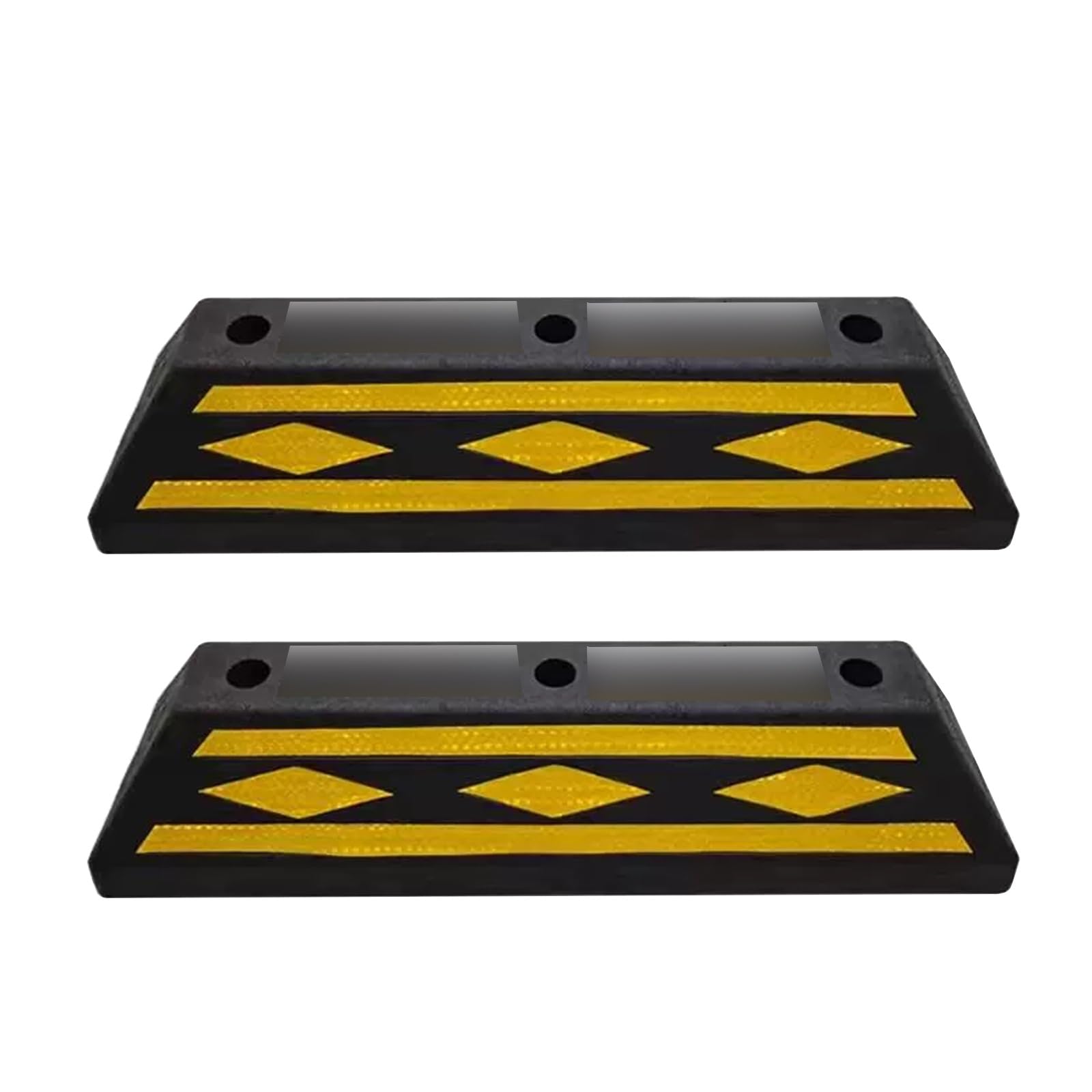 Topes de Piso de Garaje para Vehículos, Tope de Rueda de Acero, Material de Goma Resistente con Tiras Reflectantes Amarillas para Evitar Colisiones y Arañazos