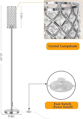 Miniatura 6 de Lámparas de pie de cristal  Moderna lámpara de pie plateada con 3 bombillas LED CCT para decoración elegante del hogar, sala de estar y dormitorio
