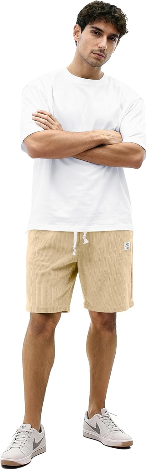 HOTake Mens Corduroy Shorts Casual 7 Inch Elastic Waist Drawstring Summer Beach Loose Fit Shorts - Image 6