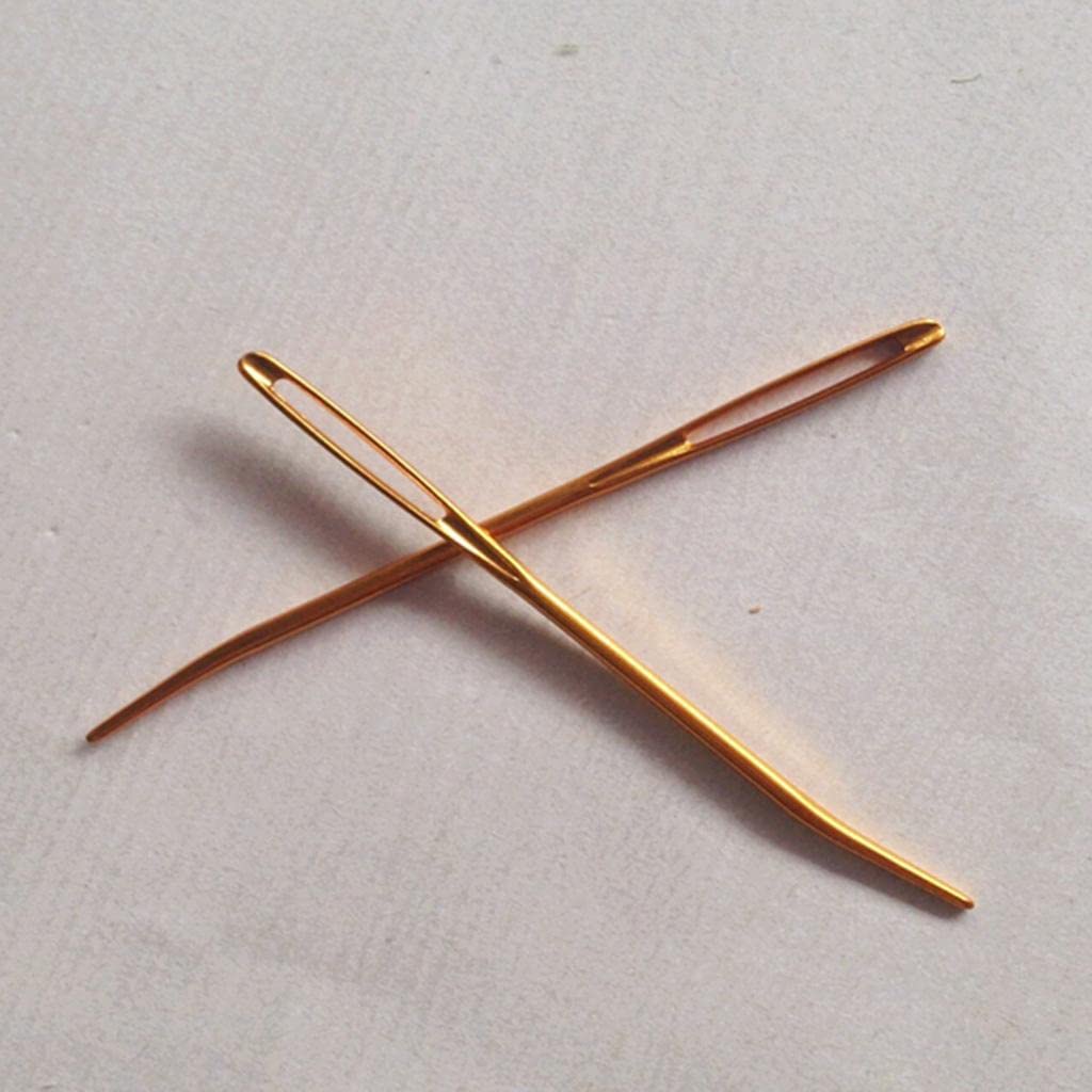 Tachiuwa 2pcs Large-Eye Bent Tip Tools for Tapestry and Darning, Golden, 69.3mm