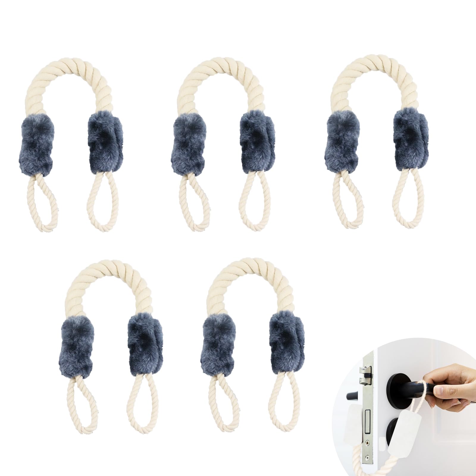 LANZLC Türkordel Klemmschutz 5 Set Türseil Klinke Türstopper Seile Klemmschutz für Türen Türkordel Blau, Türschnüre Türgriff Schutz 60cm für den Schutz von Fingern und Haustieren, Baumwolle/Polyester