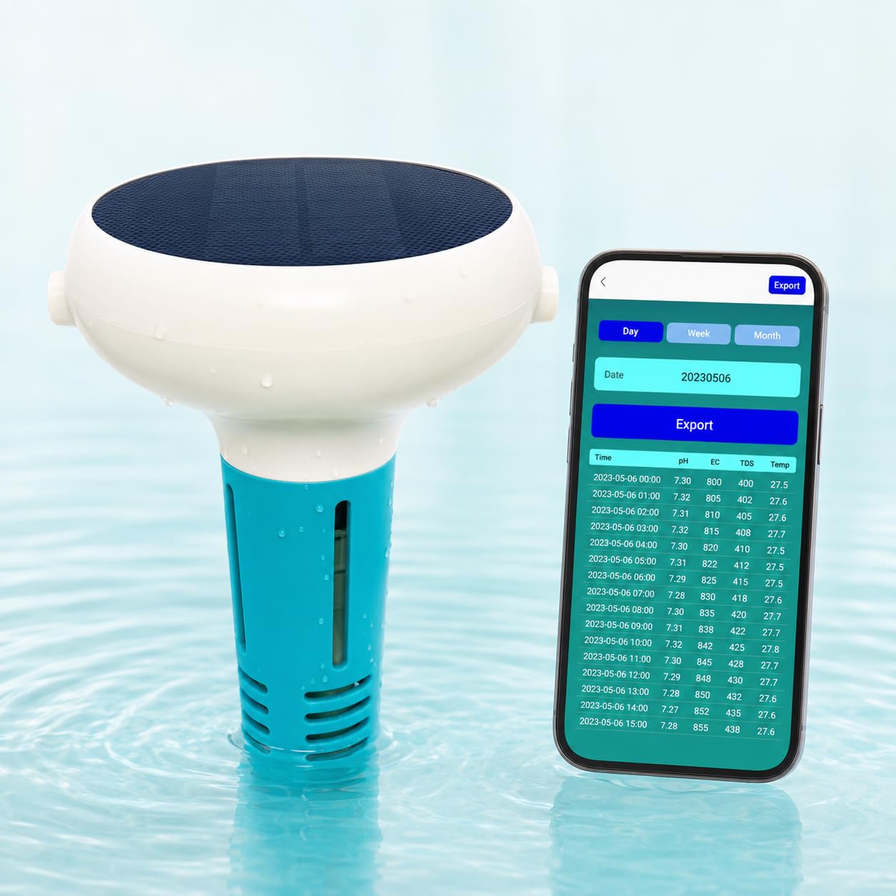 Inteligentny tester wody w basenie, 7 w 1 Bluetooth WiFi pływający monitor do pH, ORP, TDS, soli, temperatury, chloru, jacuzzi i basenów