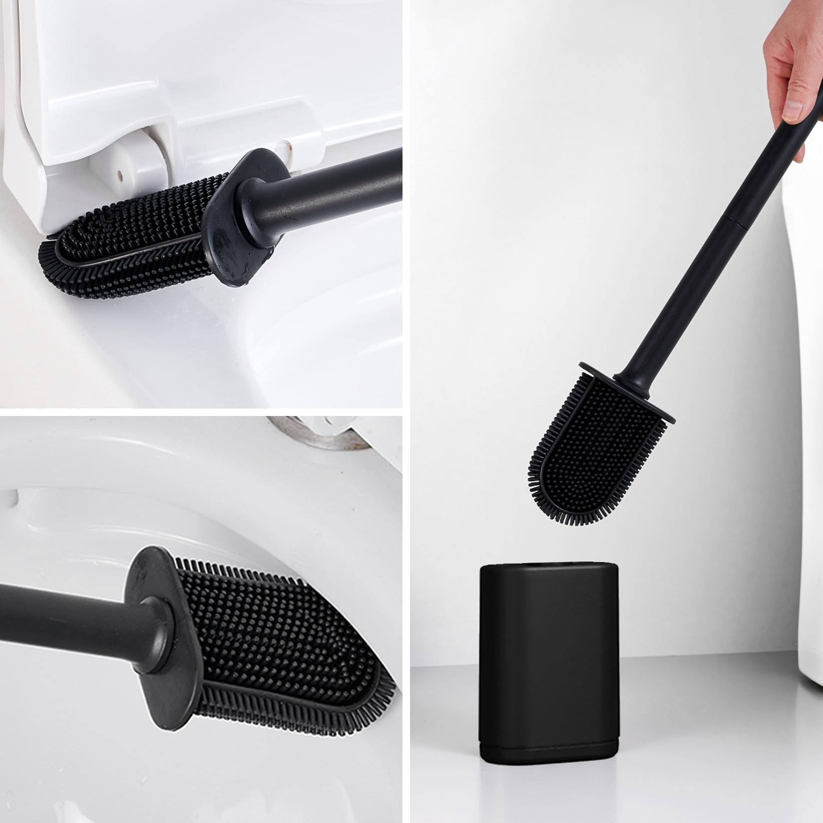 Scopino WC In Silicone Con Base Traspirante – Set Con Spazzola, Asciugatura Rapida, Bianco, Impugnatura Ergonomica, Supporto Rimovibile