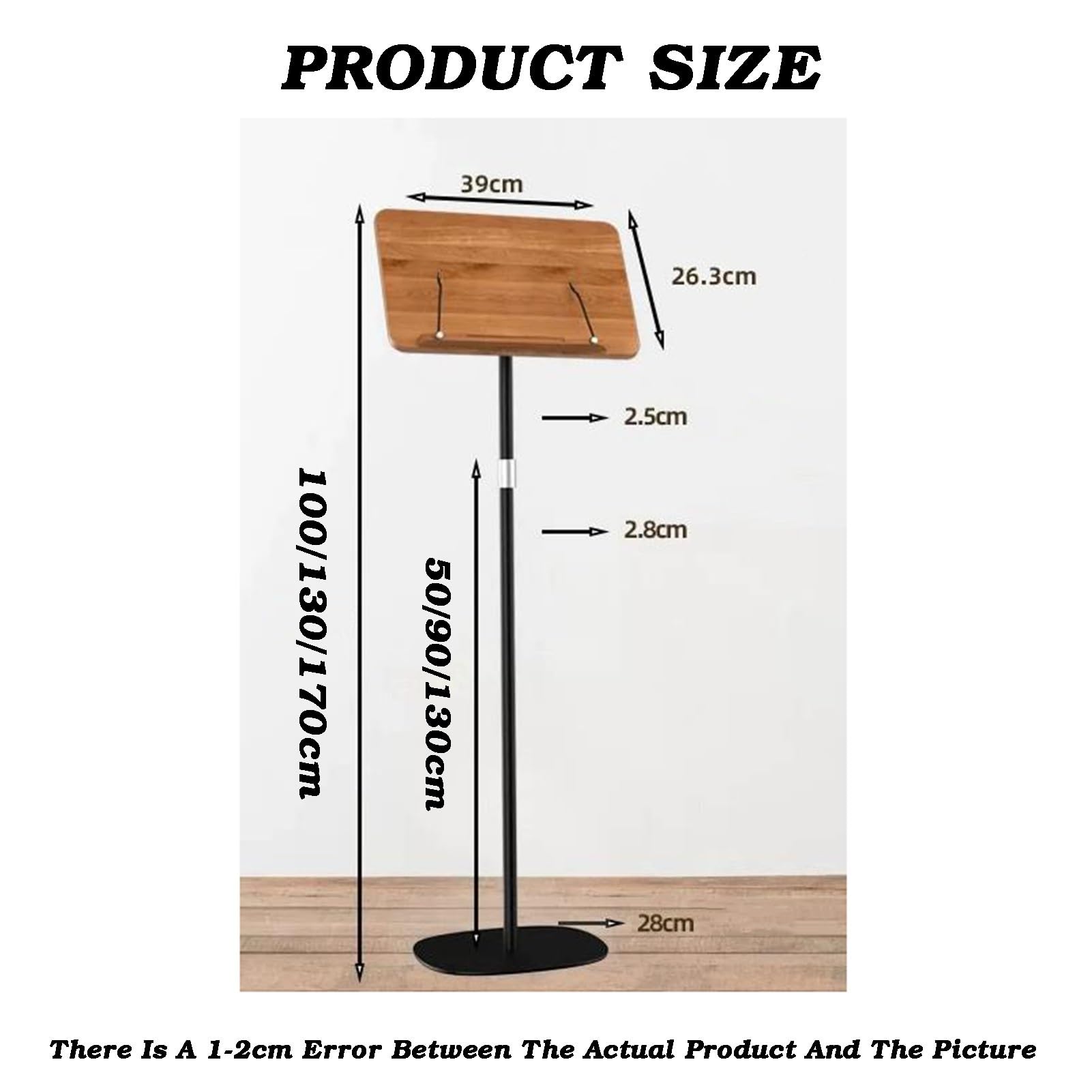 Leggio da Terra con fermapagine, Supporto per Libri da Comodino/Divano, Altezza Regolabile da 50 a 170 cm, per tavolette di spartiti Musicali (Bianco, 50-100 cm)