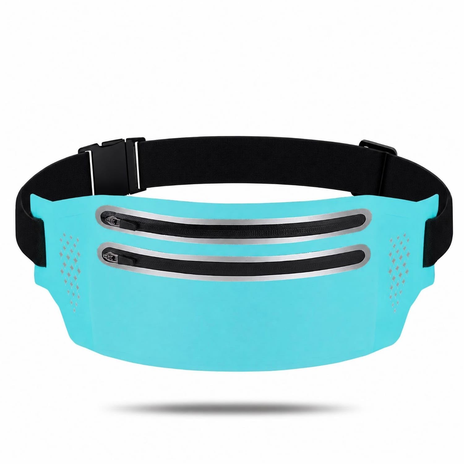 Adjustable Strap Waterproof Waist Bag Side Buckle Running Waist Pack Zip Pocket Slim Running Belt Pouch Perforated Accents, Mint Blue-image-45