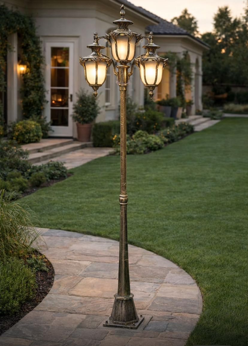 8 Feet Outdoor Pole Light Black Finish | Dual Head Garden Lamp Post | Waterproof Exterior | Street Style Lantern Lawn Light for Villa, Garden, Pathway, Resort & Farmhouse-image-33