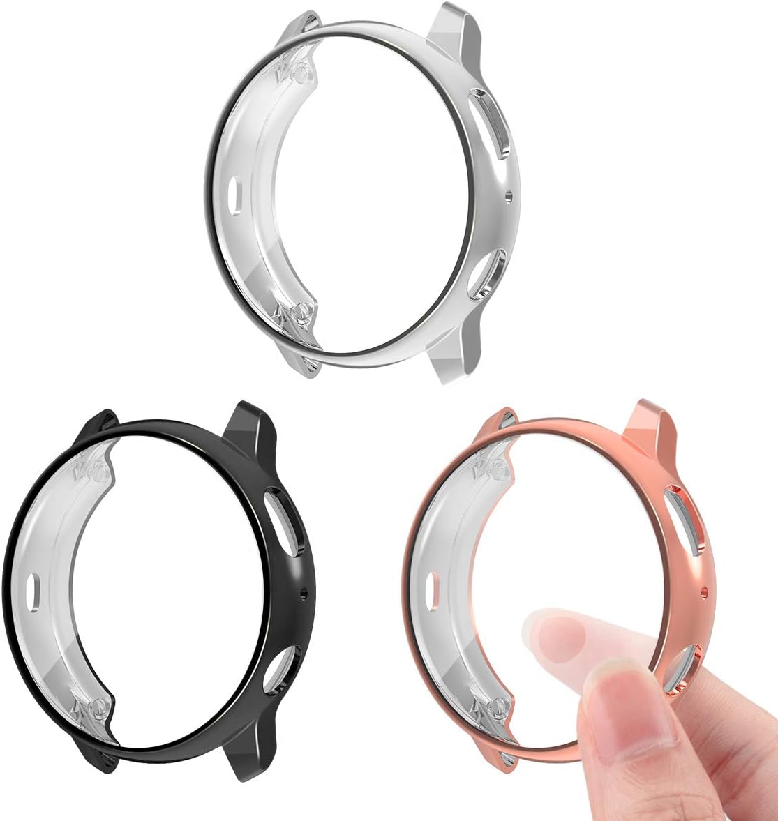 3 Pack Compatible Samsung Galaxy Watch Active2 40mm 44mm Screen Protector Case Cover,YiJYi Ultra Slim Soft Full Coverage Bumper[Sractch-Proof] Protection (Black,Silver,Rose Gold, Active2 44MM)