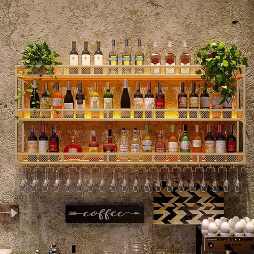 Supports de bouteilles vin muraux étagères bar suspendues LED métal