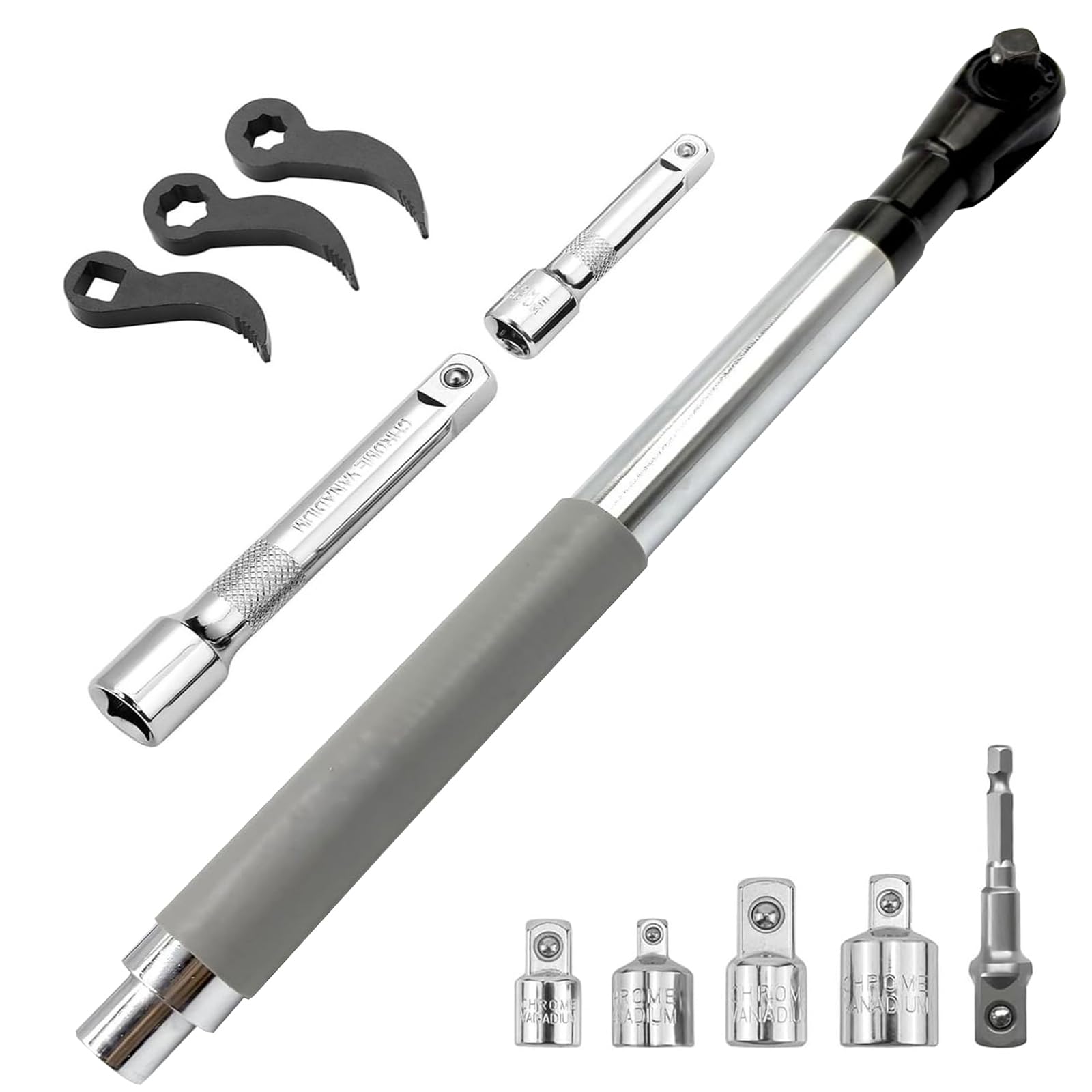 Prolunga Offset Pronte, Offset Extension Wrench, Chiave di Estensione Sfalsata con Adattatori da 1/2", 1/4" e 3/8", Prolunga Chiave a Cricchetto per Meccanici Artigiani del Garage Riparazione Auto