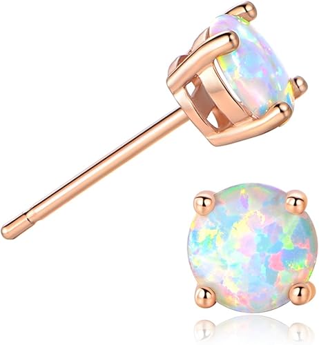 GEMSME Aretes redondos de ópalo chapados en oro rosa de 18 quilates 0236in para mujer GEMSME Aretes redondos de ópalo chapados en oro rosa de 18 quilates 0236in para mujer
