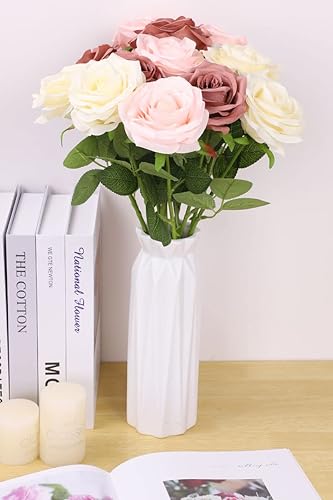 Miniatura 2 de Rosas artificiales, rosas artificiales, rosa falsa de seda, flores falsas de aspecto real con tallos para ramos de boda, mesas, centros de mesa,