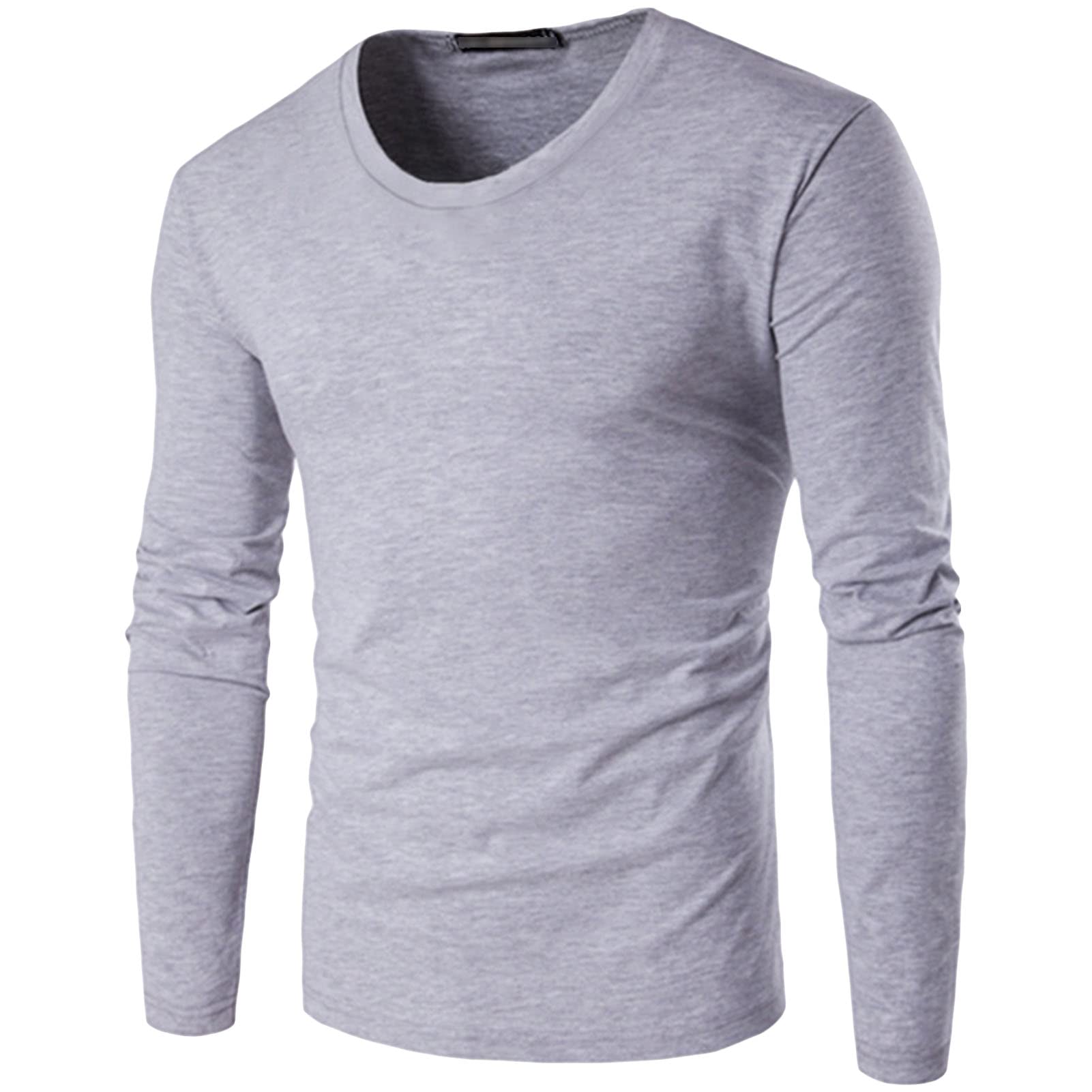 Men's Oversized Cotton Long Sleeve T-Shirt Tops Loose fit Soft Crewneck Basic Pullover Sweatshirt Plus Size Shirts (Grey,Large)
