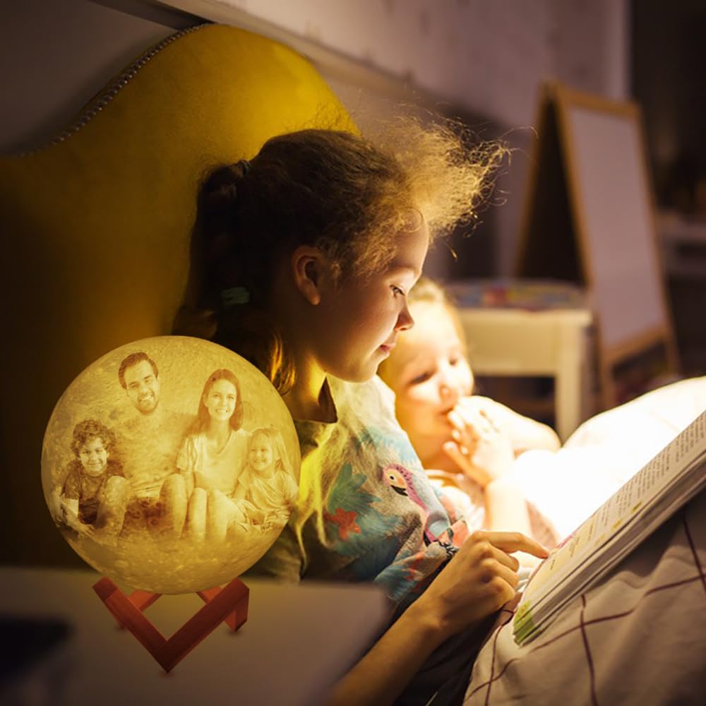 yky Luz nocturna personalizada con imagen, lámpara de luna personalizada para mamá, luz nocturna personalizada (16 colores, 20 cm)